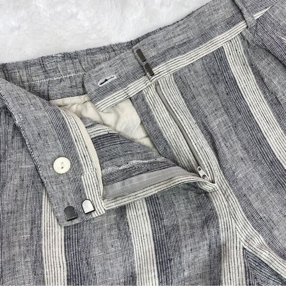 Ann Taylor Loft Striped Linen Blend Shorts Black Cream 4 - Picture 4 of 8